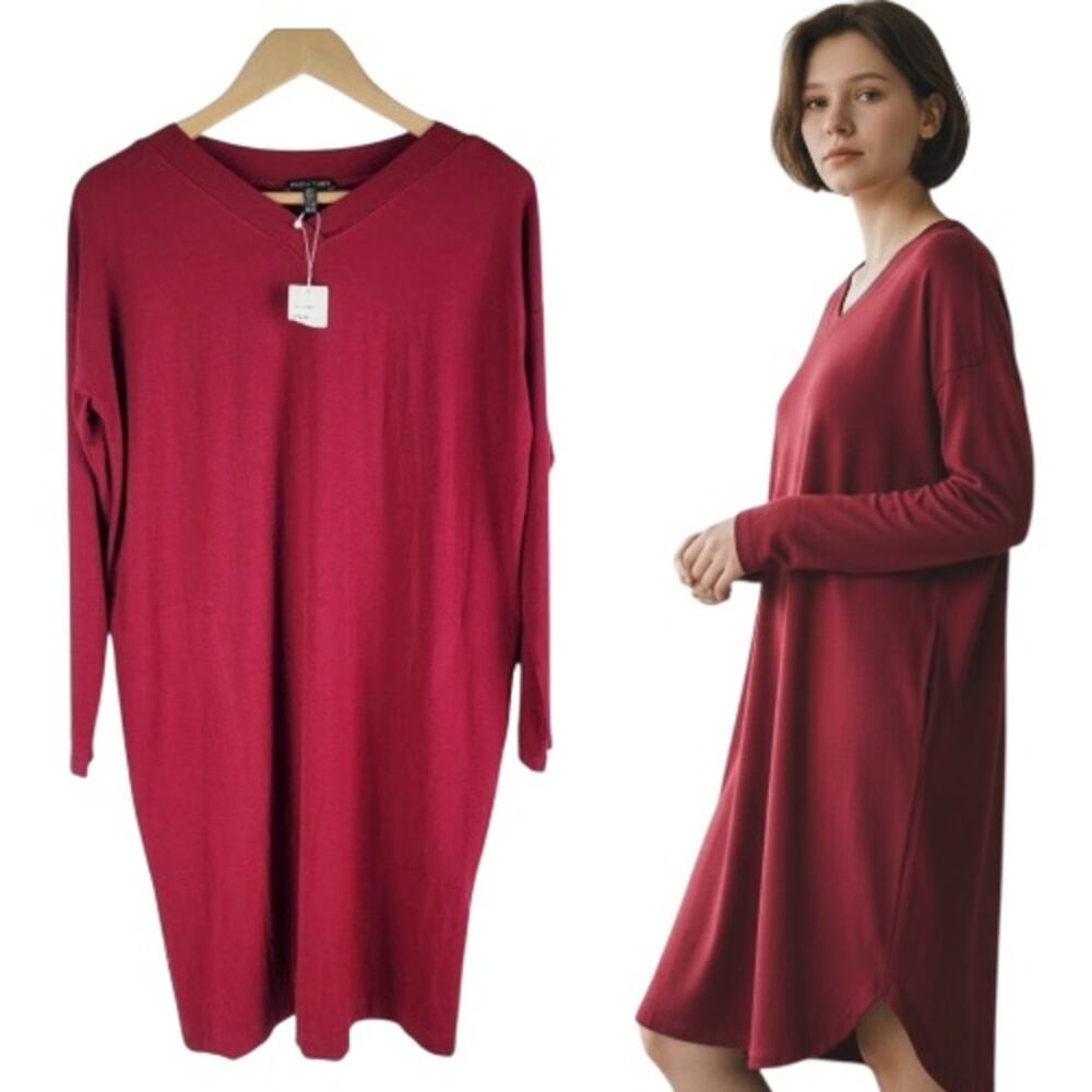 NEW Eileen Fisher viscose jersey dress long sleeve red size XS